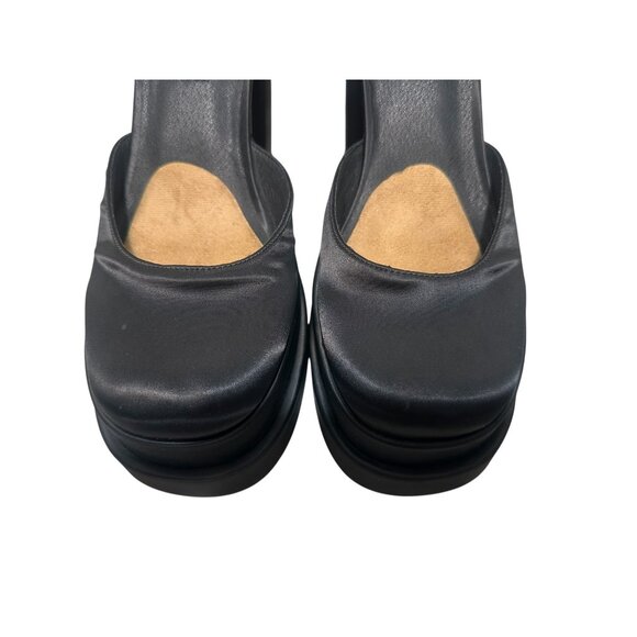 Steve Madden Charliz Platform Pump Heels Women 9 Black Satin Chunky Comfort Prom - Picture 6 of 16